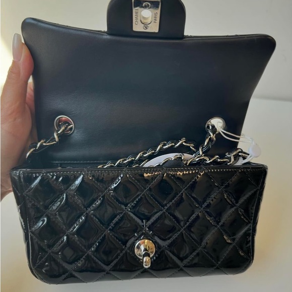 Chanel cf mini rectangle flap bag patent black - Picture 3 of 10